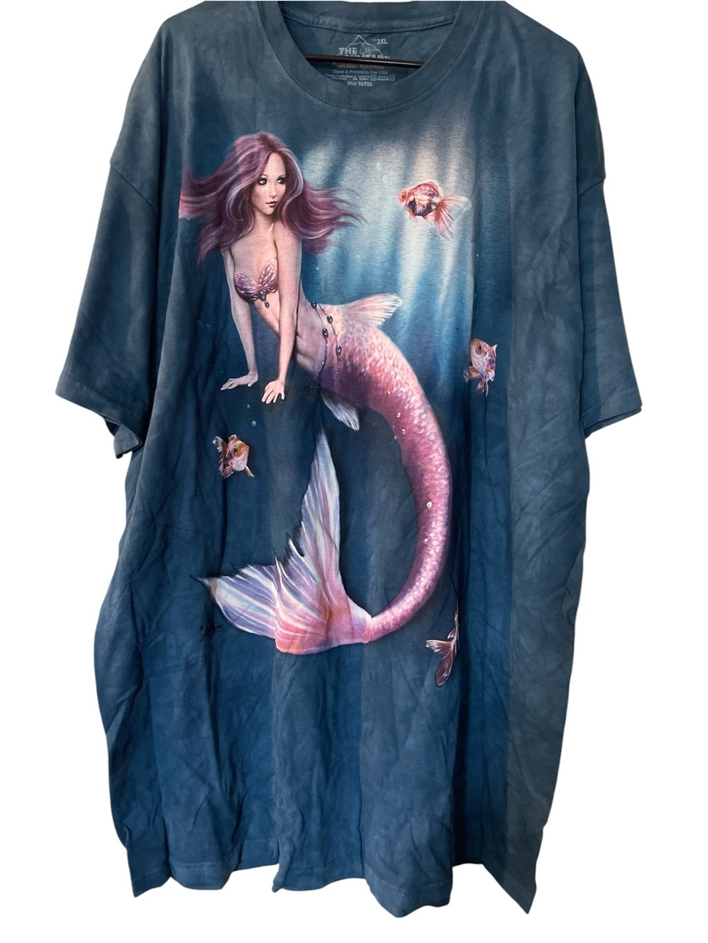 The Mountain Teal Blue T‑Shirt with Pink Mermaid Graphic